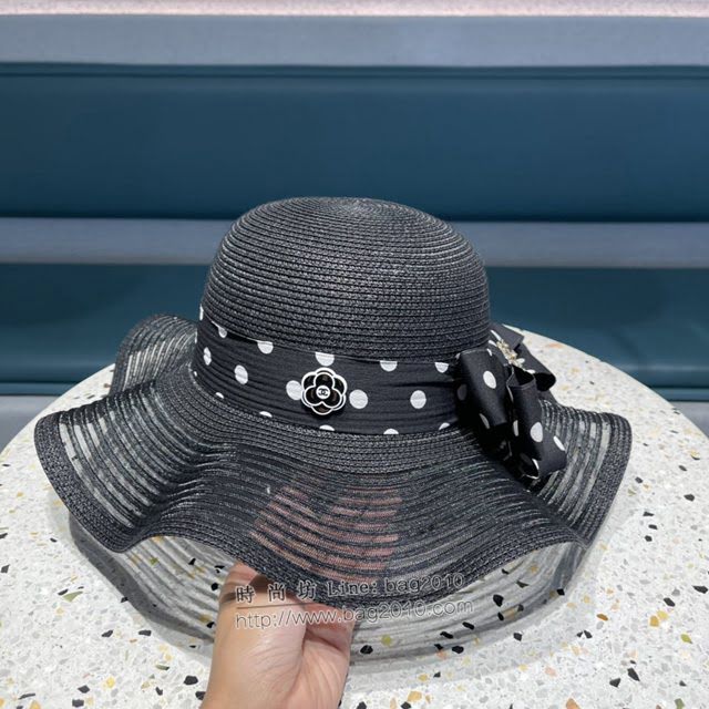 Chanel爆款女士帽子 香奈兒波點山茶花草帽  mm1543